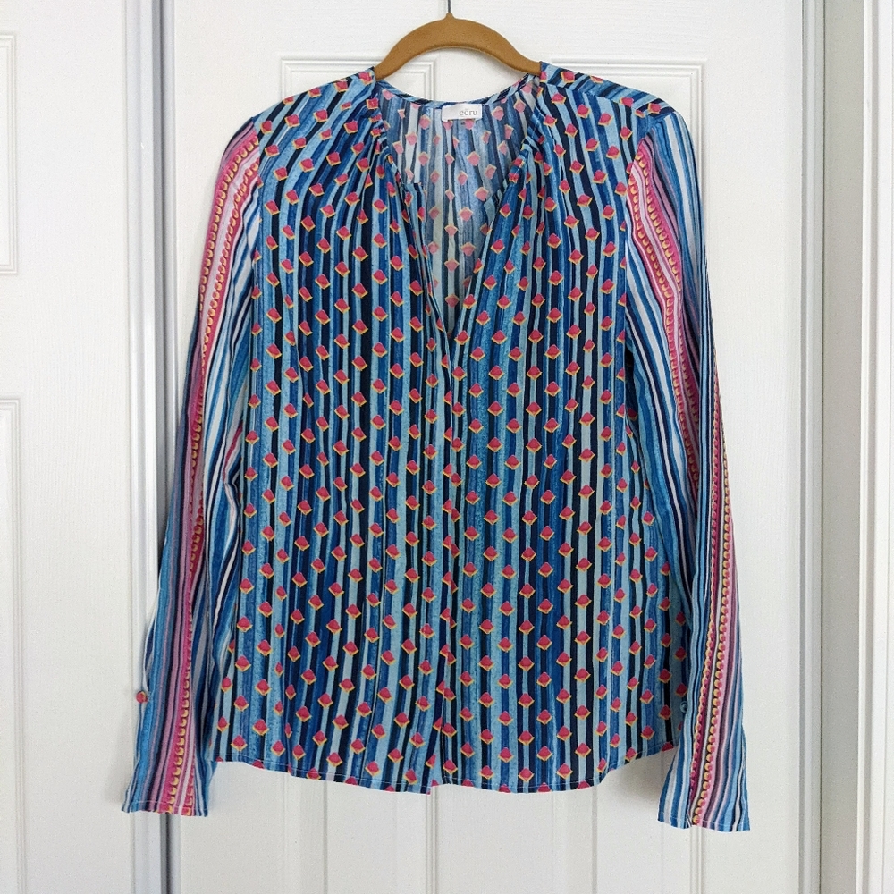 Anthropologie Ecru silk print blouse!
